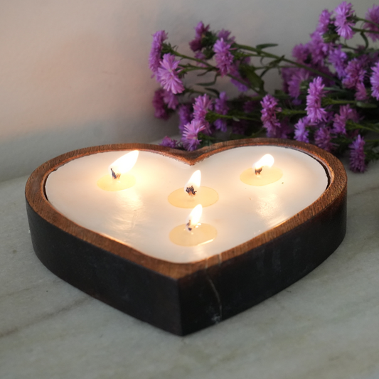 Soy Wax Candles in Heart Shaped Wooden Trays