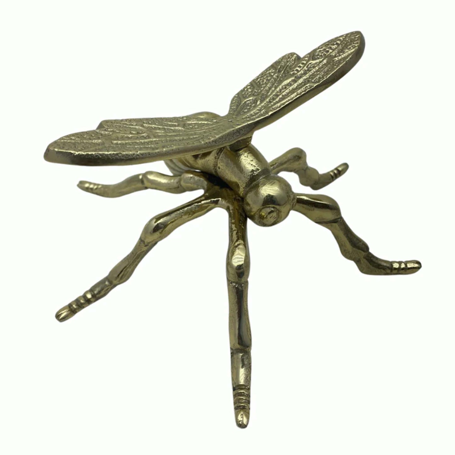 tabletop metal dragonfly artifact in gold