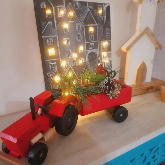 Red Christmas Tractor - Handmade