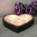 Heart shaped wooden bowl candle with soy wax