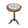 a side table in teak wood with ceramic inlay tile